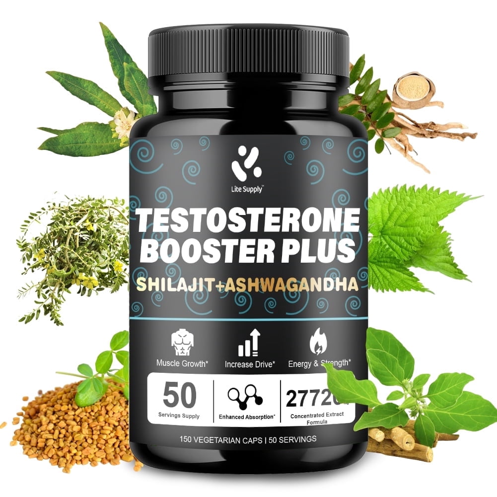 Lite Supply Testosterone Booster for Men 8X Strength with Shilajit, Ashwagandha, Tongkat Ali, Tribulus,Pycnogenol - Natural Stamina, Endurance and Strength Booster + Muscle Builder Workout Supplement