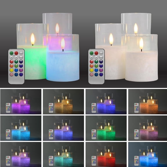 Lite Trends Flameless Candle Set  3 RGB Color-Changing LED Candles with Remote & Timer, 12+1 Colors, Fade & Multi-Color Modes, Wax with Glass Shell, Home & Wedding Dcor (3, 4, 5, 6)