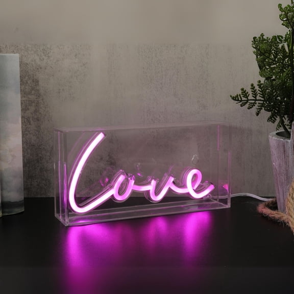 Lite Trends Novelty Neon LED Love Script Shape In - 12" x 6" Frame for Wall Mount or Table Use, XL 4.5 ft USB Cable for Power