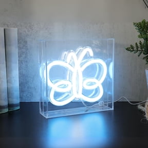 Lite Trends Novelty Neon LED Sign Butterfly Shape In - 6.25" x 6.25" Frame for Wall Mount or Table Use, XL 4.5 ft USB Cable for Power