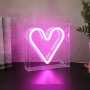 Lite Trends Novelty Neon LED Sign Heart Shape In - 6.25" x 6.25" Frame for Wall Mount or Table Use, XL 4.5 ft USB Cable for Power