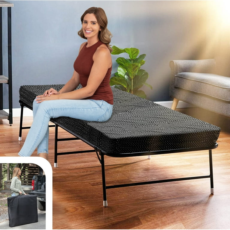 LiteBed Folding Bed with Memory Foam Mattress Portable Fold Up Bed with Carrying Bag Luxurious Foldable Guest Bed