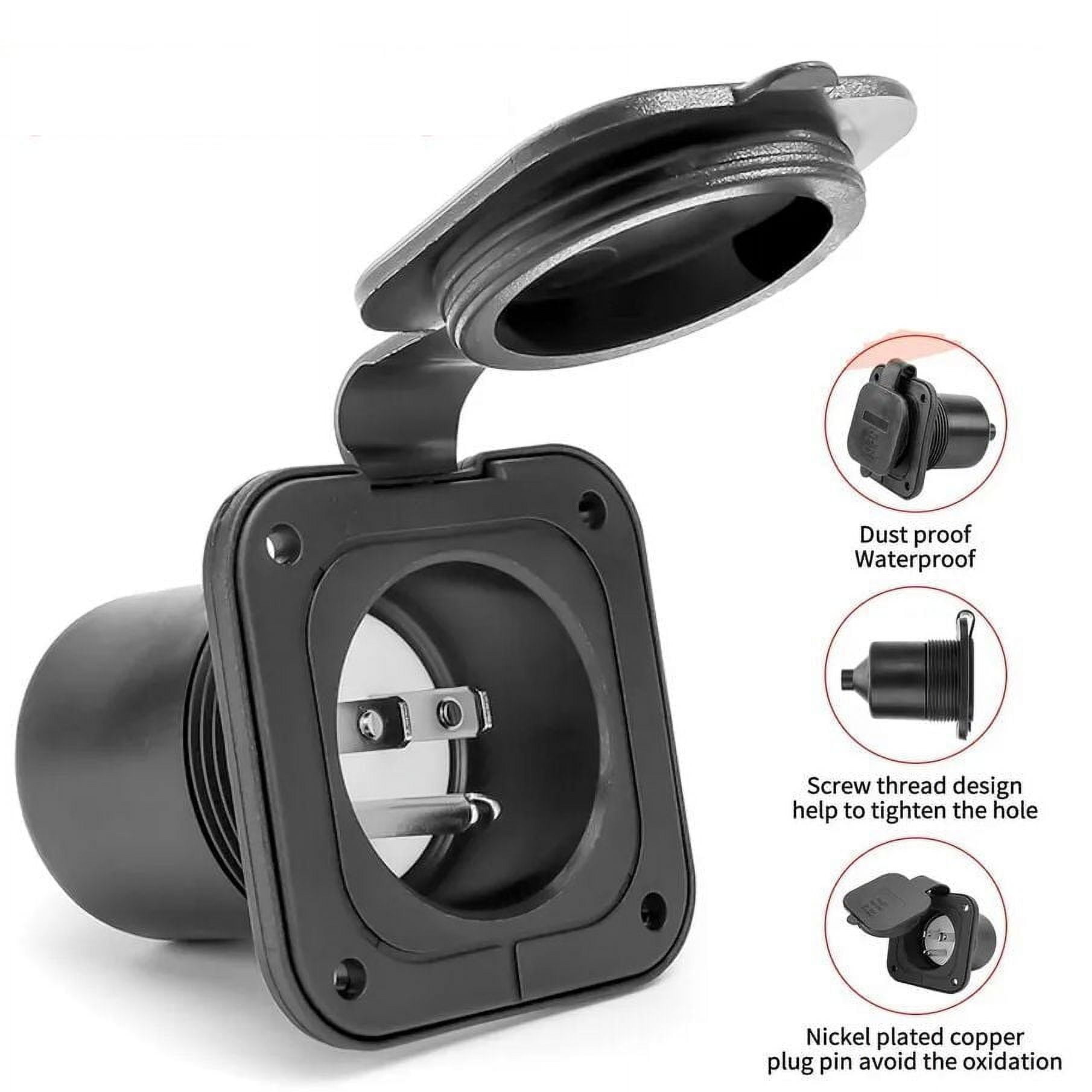 LiteBee 15Amp 15A 125V Flanged Inlet Receptacle for Marine Boat RV Shed Electrical Adapter Extension Recessed Male Outlet Waterproof Covers