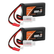 LiteBee 2X 7.4V Lipo Battery 1000mAh PH2.0 & JST Plug for WLToys Axial SCX24 RC Car 1/16 1/18 1/24