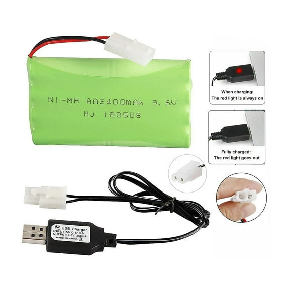 LiteBee Rechargeable AA NiMH Battery Pack 2400mAh 9.6V KET 2P Connector USB for RC Car RC Boat Truck