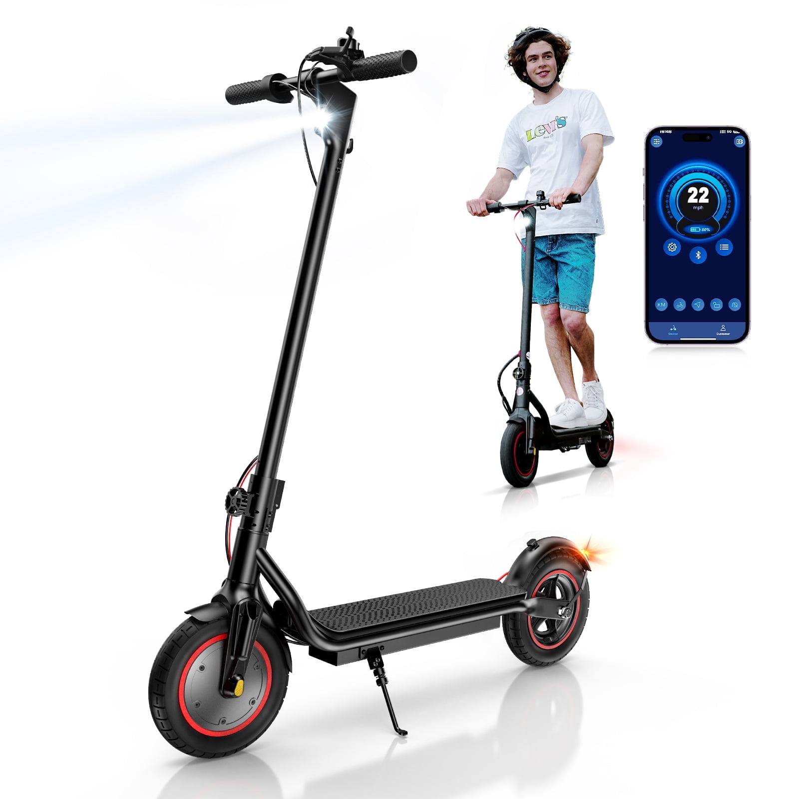 LiteFive 500W Electric Scooter - 10" Tires, Up to 22 MPH & 23 Miles, 3 Speed Modes Foldable Commuter Electric Scooter for Adults