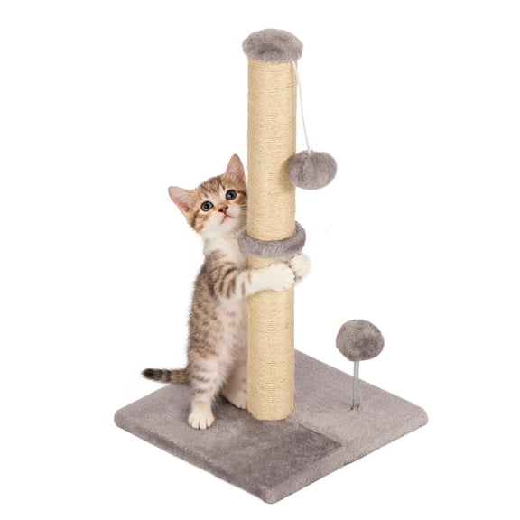LiteHaven 22 Inch Cat Scratching Post, Natural Sisal Cat Pole with Hanging Ball for Kittens & Small Indoor Cats, Sturdy Base Set of 1 light gray