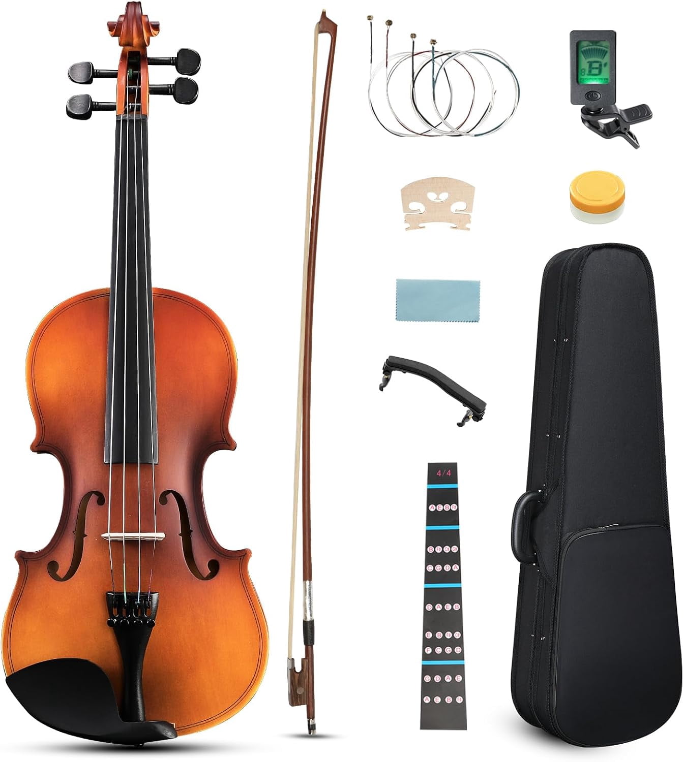 LiteHaven 3/4 Acoustic Violin Beginner Kit, Matte Finish | Hard Case ...