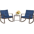 thumbnail image 1 of LiteHaven 3 Piece Outdoor Rocking Bistro Set Black Wicker Furniture Porch Chairs Conversation Sets with Glass Coffee Table Dark Blue, 1 of 10