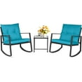 thumbnail image 1 of LiteHaven 3 Piece Outdoor Rocking Bistro Set Black Wicker Furniture Porch Chairs Conversation Sets with Glass Coffee Table Light Blue, 1 of 9