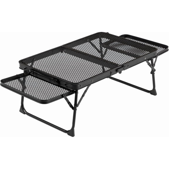 LiteHaven 3 ft Folding Grill Table, Portable Picnic Table with Wing Panels Height Adjustable Metal Table, Lightweight, Stable Lockable Legs Easy Setup for Cooking, Camping, Picnic, BBQ Black