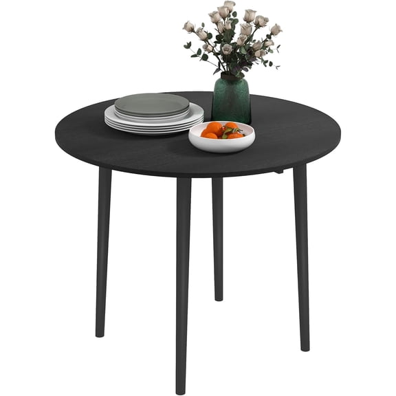 LiteHaven 35" Small Kitchen Table, Collapsible Drop Leaf Table for Small Spaces, Round Folding Dining Table with Solid Wood Legs for Kitchen, Dining Room, Black