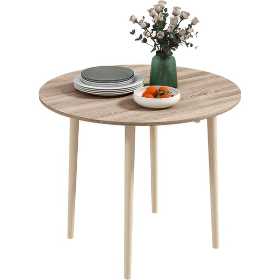 LiteHaven 35" Small Kitchen Table, Collapsible Drop Leaf Table for Small Spaces, Round Folding Dining Table with Solid Wood Legs for Kitchen, Dining Room, Oak