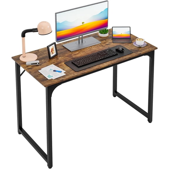 LiteHaven | 39 Inch Computer Desk | Black | Office Desk with Metal Frame, Adjustable Feet | Water-Resistant, Scratchproof Surface | Sturdy Writing Table for Home Office or Study | Pack of 1 Brown