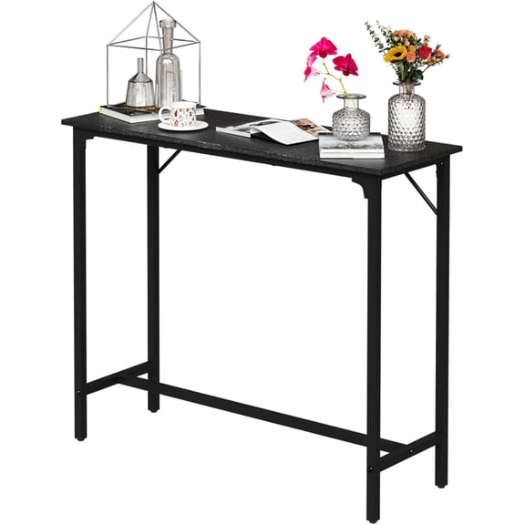LiteHaven 43" Patio Bar Height Counter Table Console Pub Accent Plant Table, Rectangle High Top Tables for Kitchen, Home Bar, Balcony, Yard, Porch, Entryway, Indoor or Outdoor Use (Black)