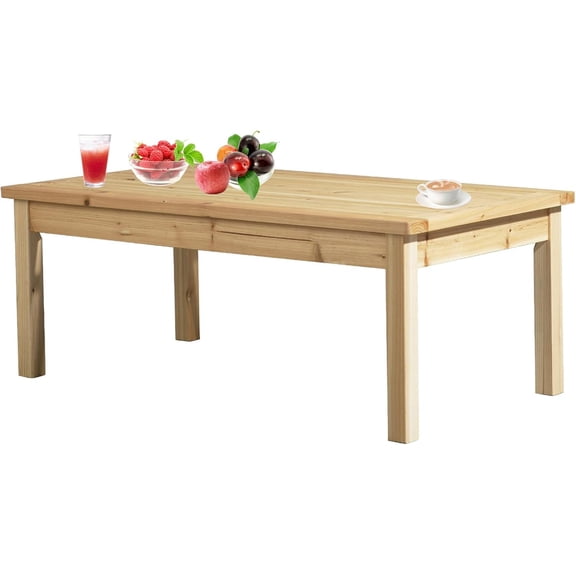 LiteHaven 44" Outdoor Wood Coffee Table with Slatted Tabletop, Rectangular Weather-Resistant Farmhouse Cedar Wood Side Accent End Table for Garden Poolside Lawn Living Room Decks Balcony (Natural)