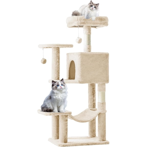 LiteHaven 44inch Cat Tree Tower, Cat Climbing Tower with Natural Sisal Scratching Posts, Hammock, Pet Condo for Indoor Cats and Kittens Play Beige