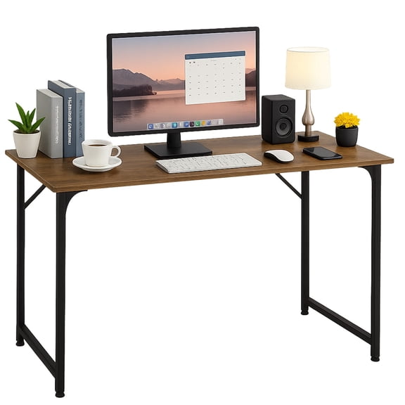 LiteHaven 47 inch Computer Desk Gaming Desk Multi-Function Writing Table Student Art Modren Simple Style PC Wood and Metal Desk Workstation Brown