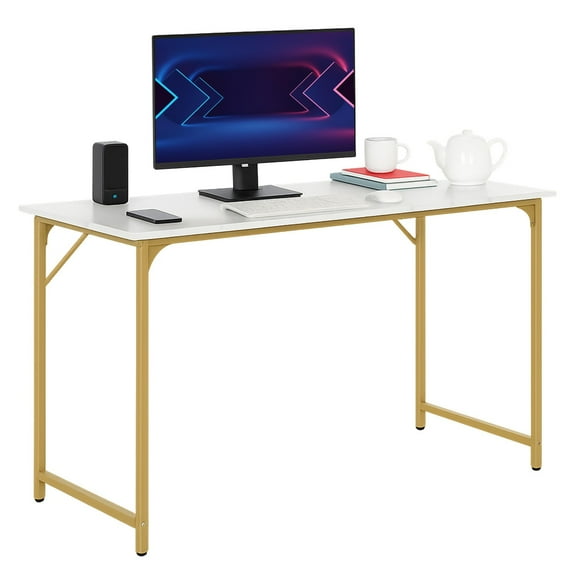 LiteHaven 47 inch Computer Desk Gaming Desk Multi-Function Writing Table Student Art Modren Simple Style PC Wood and Metal Desk Workstation Gold