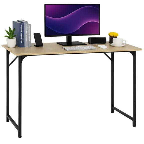 LiteHaven  47 inch Computer Desk Gaming Desk Multi-Function Writing Table Student Art Modren Simple Style PC Wood and Metal Desk Workstation  Nature