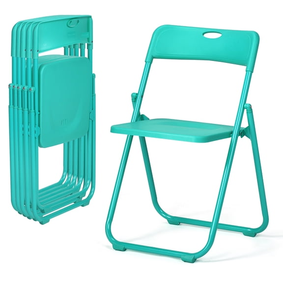 LiteHaven 6 Pcs Folding Chair, 350LBS Lightweight Foldable Plastic Chair, Reinforced Metal Frame Easy to Fold & Store for Indoor & Outdoor, Wedding, Party, Meeting Room, Patio and Garden,Mint Green