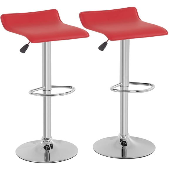 LiteHaven Athens 2 Pack Contemporary Vinyl Adjustable Height Barstool with Solid Wave Seat and Chrome Base red