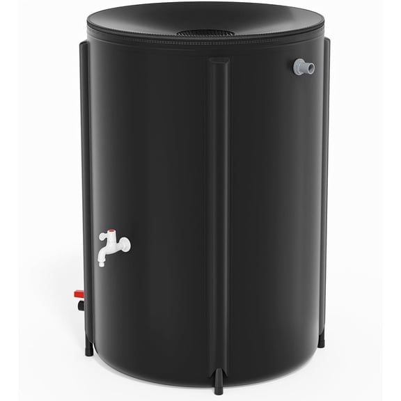 LiteHaven Collapsible Rain Barrel Portable Rain Water Collection (Black, 132 Gallon)