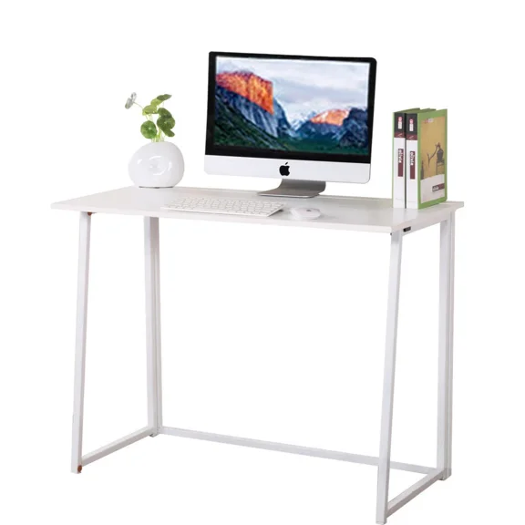 LiteHaven Desk Folding Computer Simple Student Writing Home Office School Dormitory Portable Space Saving No-Assembly,White