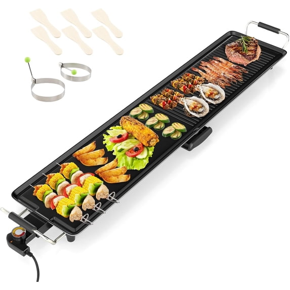 LiteHaven Electric Griddle Teppanyaki Grill, Nonstick Extra Large Cooking Plate for Pancake Barbecue, Indoor Outdoor Table Top Grill with Adjustable Temperature & Drip Tray 39.5''