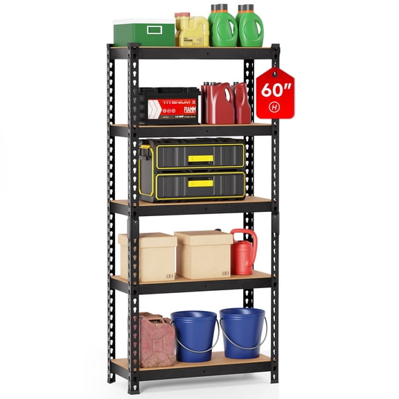 LiteHaven Garage Shelving Unit Storage Shelves 5 Tier Metal Garage Shelves Heavy Duty Shelf with MDF Boards Height Adjustable Layer Racks for Kitchen Warehous 12"D x 28"W x 60"H