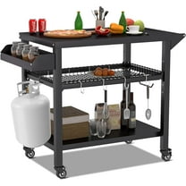 LiteHaven Grill Cart, Pizza Oven Stand Table with Wheels, Outdoor Movable Kitchen Cooking Prep Table BBQ Cart with Mesh Racks for Home Party, Bar, Camping Three-Shelf