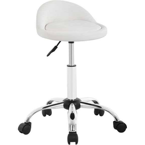 LiteHaven Height Adjustable Rolling Stool Swivel Pedicure Stool Adjustable Drafting Salon Chair with Back Rest PU Cushion for Tattoo Shop Home Office Set of 1 white