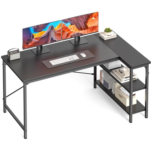 LiteHaven  L-Shaped Computer Desk,Gaming Desk with Durable Metal Frame,Corner Desk with Reversible Storage Shelves for Home Office Gaming Study  Rustic Brown 39 in