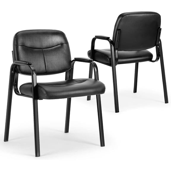 LiteHaven Leather Guest Chair with Padded Arm, Waiting Room Chairs Stationary Rest for Reception Area Conference Room Lobby Home Computer Desk Bedroom Elderly Black- 2 Pack