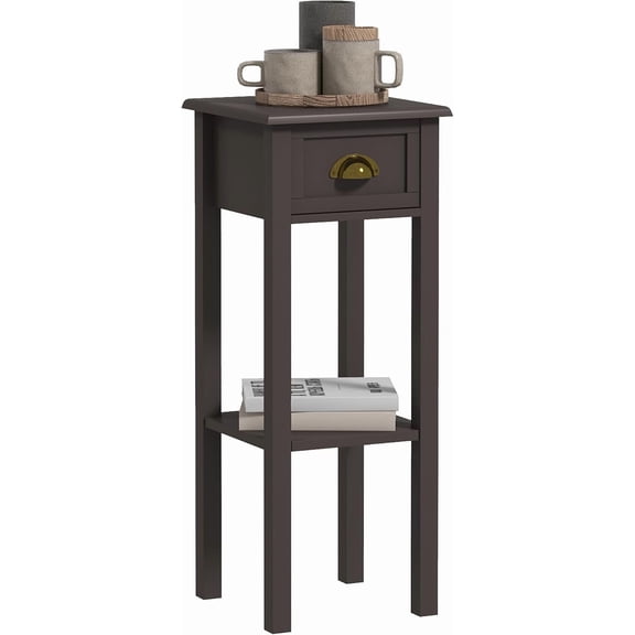 LiteHaven Narrow End Table with Drawer and Bottom Shelf, Slim Side Table for Small Spaces, Skinny Modern Space-Saving Accent Desk for Living Room, Set of 1,Coffee