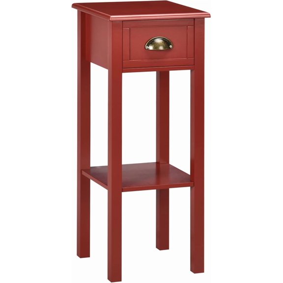 LiteHaven Narrow End Table with Drawer and Bottom Shelf, Slim Side Table for Small Spaces, Skinny Modern Space-Saving Accent Desk for Living Room, Set of 1,Red