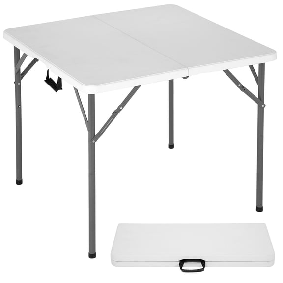 LiteHaven Outdoor 34" Folding Card Table Plastic Table Portable Square Height Dining Table Perfect for Picnics,Parties,Party and Camping, White