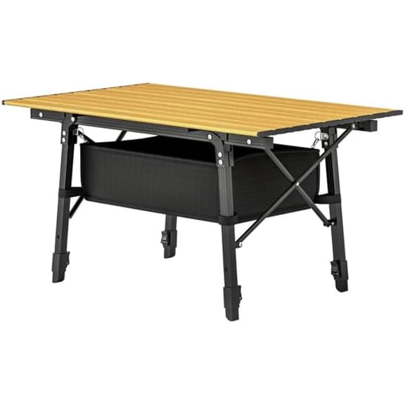 LiteHaven Outdoor Folding Portable Picnic Camping Table, Compact Table for Picnic, Folding Camping Tables, Aluminum Adjustable Height Small Fold Table, Lightweight, Portable Camping Table (Brown)