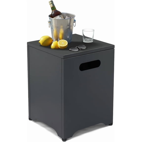 LiteHaven Outdoor Propane Tank Cover Table, 16in Propane Tank Storage Box with Carry Handle, Powder-Coated Steel, Multi - Use as Side Table for Patio, Garden & Living Room, 16 * 16 * 21inch, Black