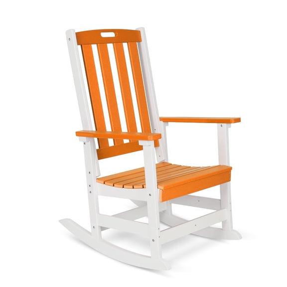 LiteHaven Outdoor Rocking Chair, High Back HDPE Patio Chair, All Weather Rocker Porch Chair, Lawn Chair for Deck, Porch, Backyard, Garden and Indoor,Orange/White