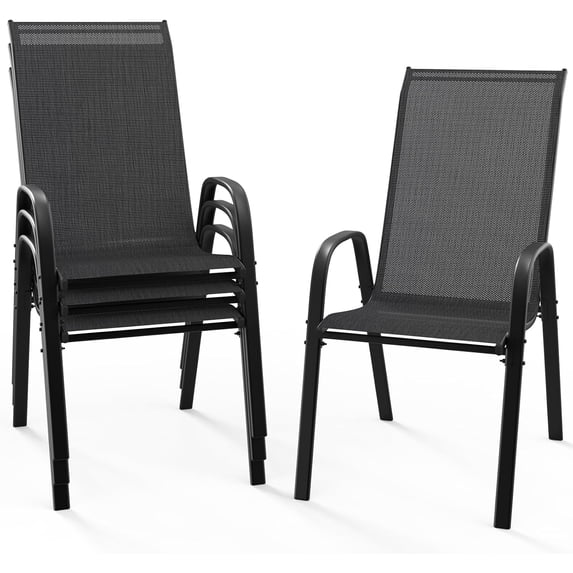 LiteHaven Patio Chairs Set of 4, Black | Stackable Outdoor Dining ...
