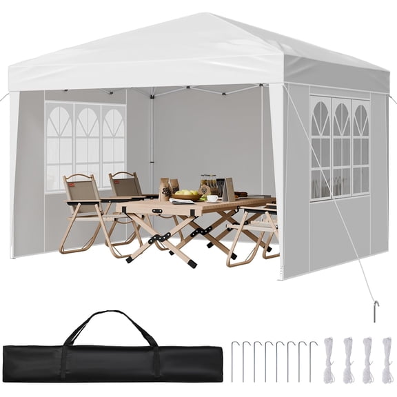 LiteHaven Pop Up Canopy, 10 x 10 FT Instant Canopy Portable Gazebo with 3 Sidewalls 2 Ventilated Windows, Height Adjustable Pop-Up Outdoor Shelter Tent for Events, Patio, Backyard, Party, Parking