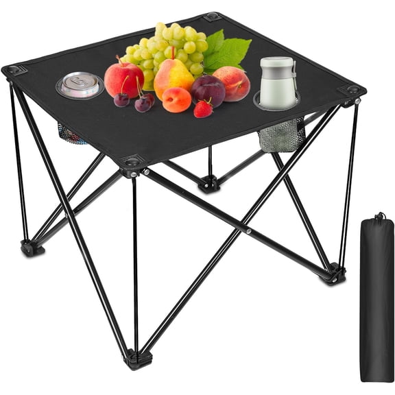 LiteHaven Portable Camping Table,Folding Camp Table,Lightweight Waterproof Canvas Beach Tables for Outside with 2 Cup Holders & Carry Bag for Camping, Picnic, Beach, Fishing, Travel and Outdoor RV