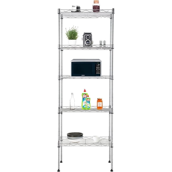 LiteHaven  5-Tier Wire Shelving Adjustable Shelves Unit Metal Storage Rack for Laundry Bathroom Kitchen Pantry Closet Organization  16*11*47 in Chrome