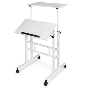 LiteHaven Small Standing Desk with Wheels, Mobile Stand Up Desk, Portable Standing Table on Wheels for Walking Pad, Rolling Computer Desk Adjustable Height, Tall Table,White
