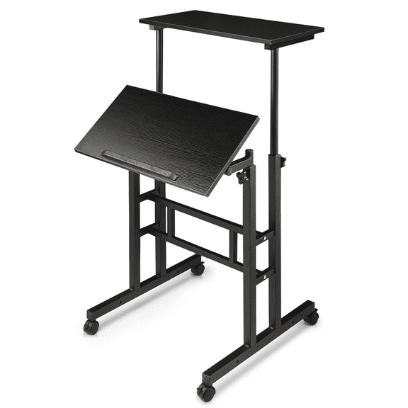 LiteHaven Small Standing Desk with Wheels, Mobile Stand Up Desk, Portable Standing Table on Wheels for Walking Pad, Rolling Computer Desk Adjustable Height, Tall Table,Black