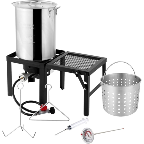 LiteHaven Turkey Fish Fryer with 55000BTU Propane Burner, Outdoor Deep Fryer & Seafood Crawfish Boiler Steamer Pot with Thermometer, Marinade Injector, Turkey Rack & Rack Lifter 30-QT
