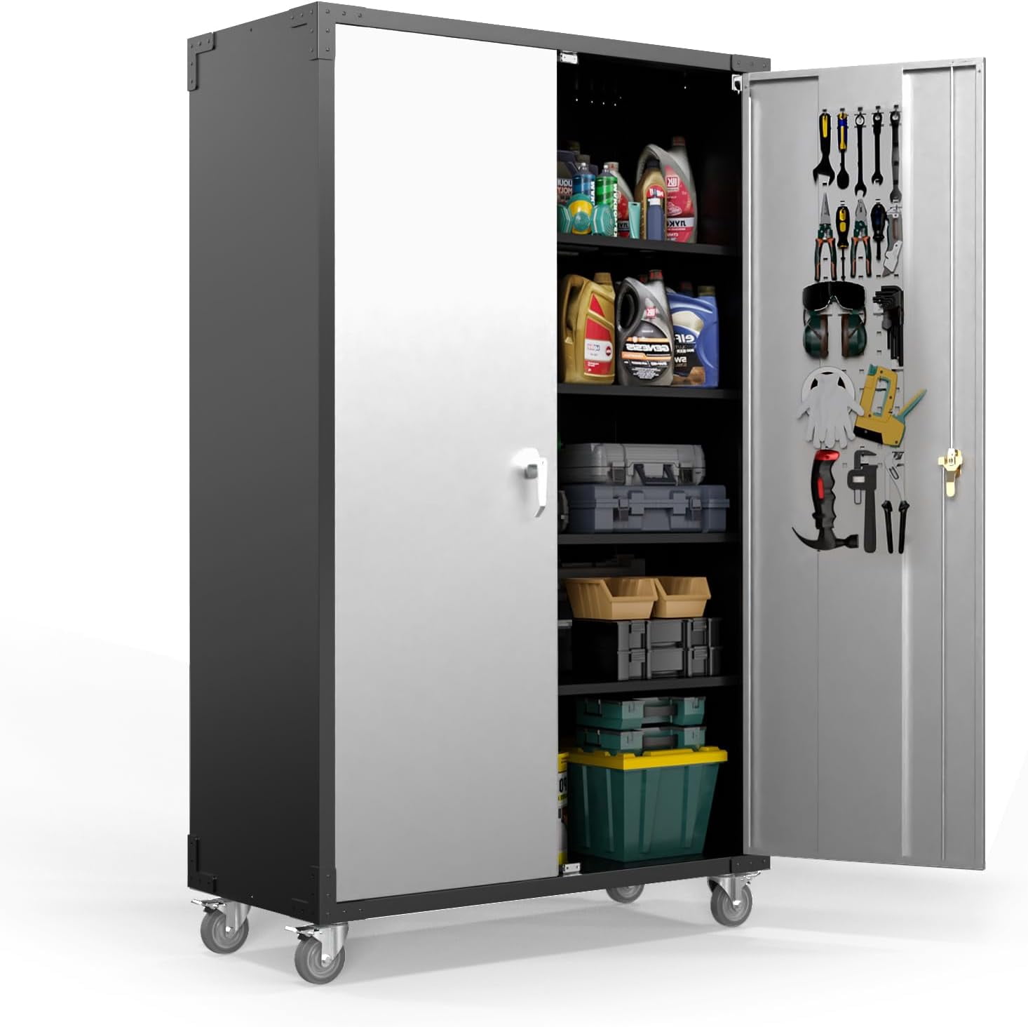 Deep Storage Locker LiteHaven Upgraded Wide & Deep Garage Storage Cabinet, Metal Storage ...