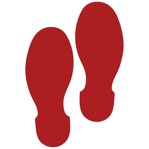 LiteMark 9 Inch Red Heavy Duty Directional Floor Marking Foot Shoe Print Decals - Pack of 12