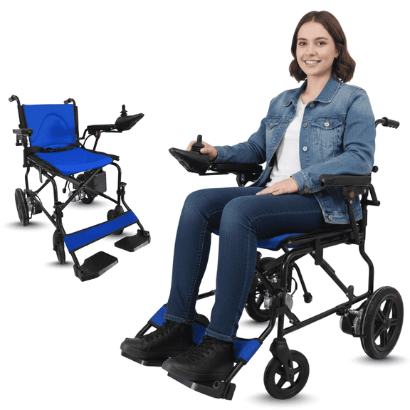 LiteRide Easy Maneuver All Terrain Electric Wheelchair for Adults & Seniors - 4 Wheel Versatile Wheelchair w/ Electromagnetic Brake & Liftable Handrail for Easy Access - Black Blue